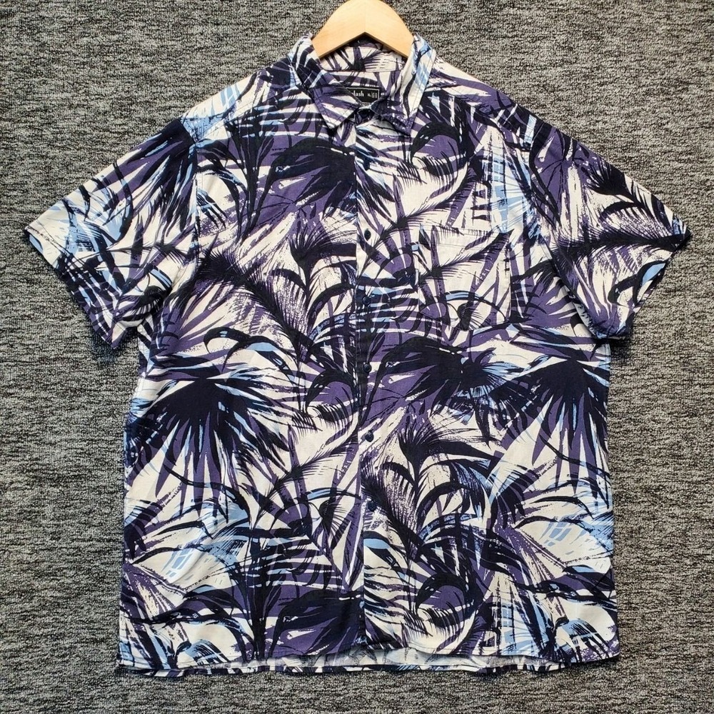 Splash Button Up Shirt Mens XL Purple Palm Leaf Tropical‎ Short Sleeve Casual
